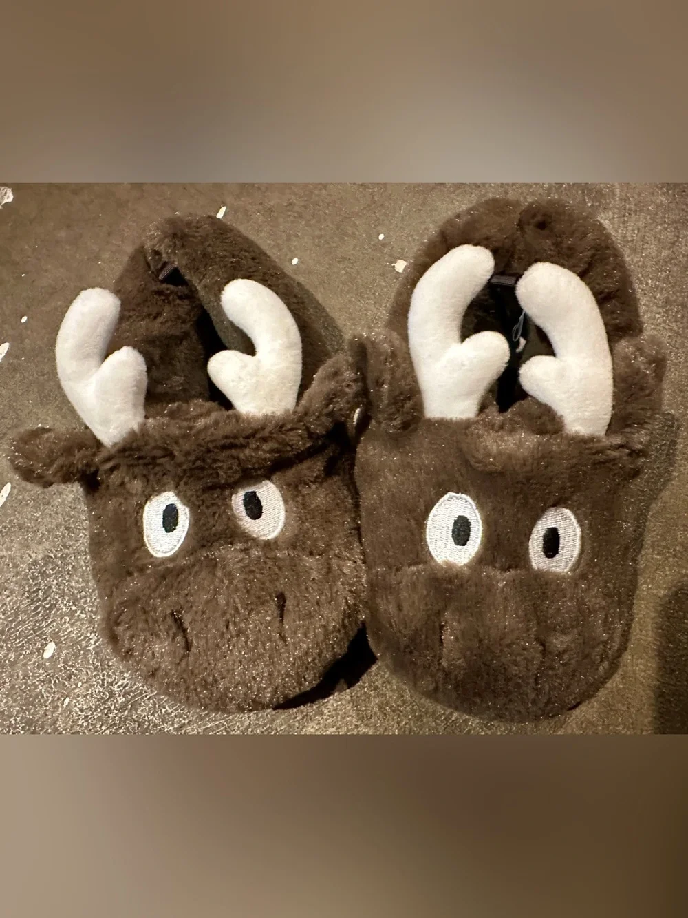 Carter's Brown Plush Moose Slippers with White Antlers